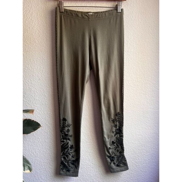 Johnny Was JW Los Angeles Green Floral Embroidered Leggings - Green - Size XS - Picture 1 of 8